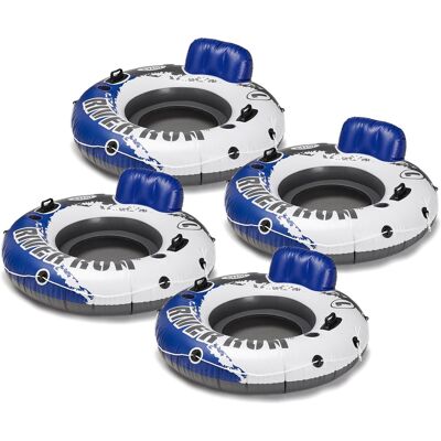 Intex - River Run Inflatable Floating Tube Water Raft for Lake River Pool (4 Pack) - Blue and White Intex - River Run Inflatable Floating Tube Water Raft for Lake River Pool (4 Pack) - Blue and White