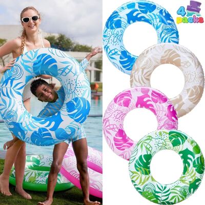Joyfy - 4 Packs Inflatable Pool Float, Swimming Pool Tube for Kids Adults, Tropical Leaves Floatie Ring Water Toys Summer Beach Joyfy - 4 Packs Inflatable Pool Float, Swimming Pool Tube for Kids Adults, Tropical Leaves Floatie Ring Water Toys Summer Beach