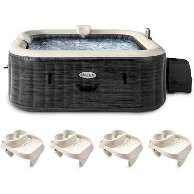 Intex - PureSpa Plus Inflatable Square Spa & Attachable Snack Tray, Tan (4 Pack) - Gray Intex - PureSpa Plus Inflatable Square Spa & Attachable Snack Tray, Tan (4 Pack) - Gray