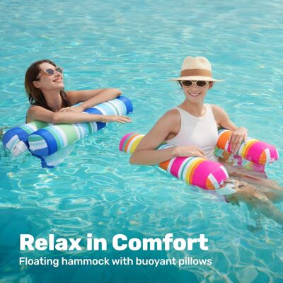 Joyfy - 2 Pack Inflatable Pool Float Hammock, Multi-Purpose Water Lounger for Adults, Beach and Lake Float Joyfy - 2 Pack Inflatable Pool Float Hammock, Multi-Purpose Water Lounger for Adults, Beach and Lake Float
