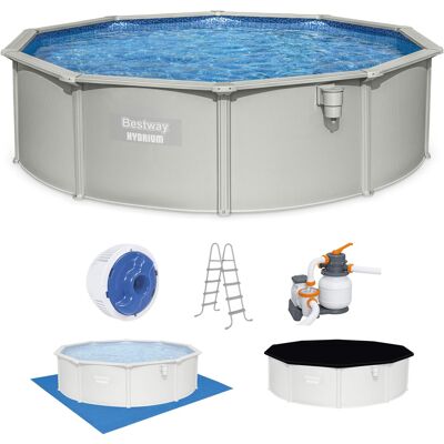 Bestway - Hydrium 15' x 48" Round Steel Wall Above Ground Swimming Pool Set - Gray Bestway - Hydrium 15' x 48" Round Steel Wall Above Ground Swimming Pool Set - Gray