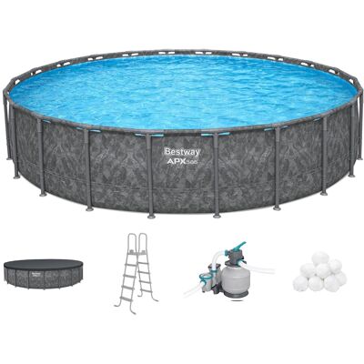 Bestway - APX 365 22'x52" Round Above Ground Swimming Pool Set with Pump & Ladder - Gray Bestway - APX 365 22'x52" Round Above Ground Swimming Pool Set with Pump & Ladder - Gray