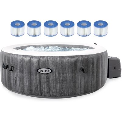 Intex - PureSpa Plus Greywood Inflatable Hot Tub Jet Spa with 6 Filter Cartridges Intex - PureSpa Plus Greywood Inflatable Hot Tub Jet Spa with 6 Filter Cartridges