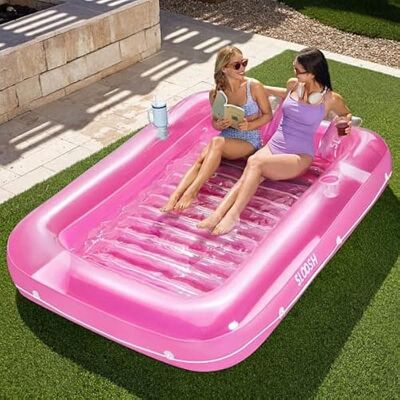 Joyfy - 85" Inflatable Tanning Pool with Pillow, Suntan Tub Floatie Raft Suntanning Float Bed for Adult - Pink - Multicolor Joyfy - 85" Inflatable Tanning Pool with Pillow, Suntan Tub Floatie Raft Suntanning Float Bed for Adult - Pink - Multicolor