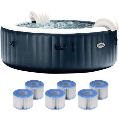 Intex - PureSpa Plus Portable Inflatable Hot Tub Jet Spa w/ 6 Filter Cartridges - Blue Intex - PureSpa Plus Portable Inflatable Hot Tub Jet Spa w/ 6 Filter Cartridges - Blue