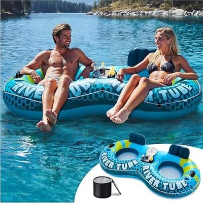 Joyfy - 2-Person Inflatable River Tube - Heavy Duty River Run Tubes Pool Lake Floats for Adults Joyfy - 2-Person Inflatable River Tube - Heavy Duty River Run Tubes Pool Lake Floats for Adults