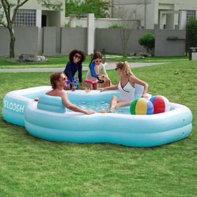 Joyfy - 120 x 101 x 26" Inflatable Swimming Pool, Family Pool with Seats Backrest Cup Holder Kids Summer Water Party - Cyan Joyfy - 120 x 101 x 26" Inflatable Swimming Pool, Family Pool with Seats Backrest Cup Holder Kids Summer Water Party - Cyan