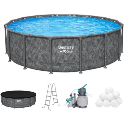 Bestway - APX 365 16' x 48" Round Above Ground Swimming Pool Set w/ Pump & Ladder - Gray Bestway - APX 365 16' x 48" Round Above Ground Swimming Pool Set w/ Pump & Ladder - Gray