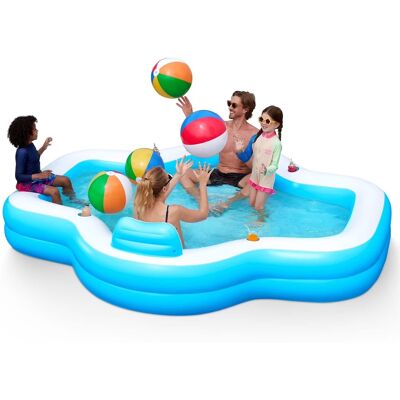 Joyfy - 120 x 101 x 26" Inflatable Swimming Pool, Family Pool with Seats Backrest Cup Holder Kids Summer Water Party - Blue Joyfy - 120 x 101 x 26" Inflatable Swimming Pool, Family Pool with Seats Backrest Cup Holder Kids Summer Water Party - Blue