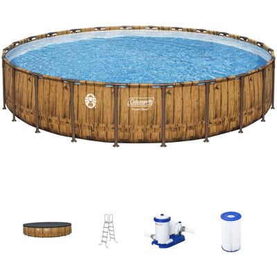 Coleman - Power Steel 24' x 52" Metal Frame Round Above Ground Swimming Pool Set - Brown Coleman - Power Steel 24' x 52" Metal Frame Round Above Ground Swimming Pool Set - Brown