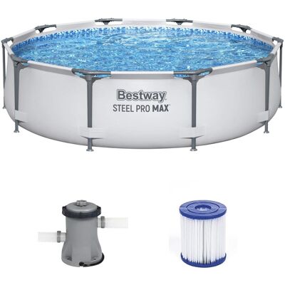 Bestway - 10' x 30" Steel Pro Frame Max Round Above Ground Swimming Pool with Pump - Gray Bestway - 10' x 30" Steel Pro Frame Max Round Above Ground Swimming Pool with Pump - Gray