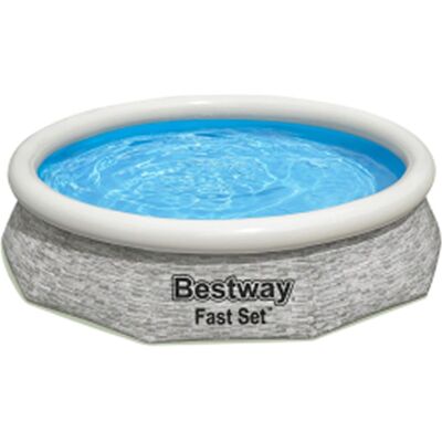 Bestway - Fast Set 10' x 26" Stacked Stone Inflatable Swimming Pool Outdoor Set - Gray Bestway - Fast Set 10' x 26" Stacked Stone Inflatable Swimming Pool Outdoor Set - Gray