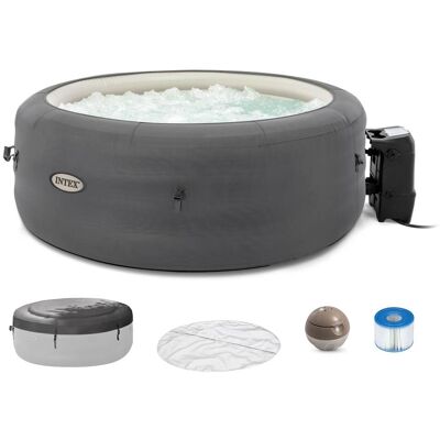 Intex - SimpleSpa Bubble Massage 4 Person Inflatable Hot Tub with Insulated Cover - Gray Intex - SimpleSpa Bubble Massage 4 Person Inflatable Hot Tub with Insulated Cover - Gray