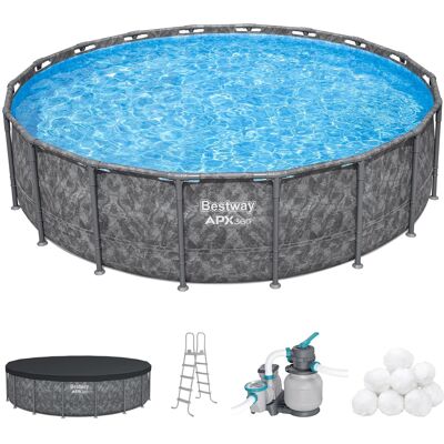 Bestway - APX 365 18'x52" Round Above Ground Swimming Pool Set with Pump & Ladder - Gray Bestway - APX 365 18'x52" Round Above Ground Swimming Pool Set with Pump & Ladder - Gray