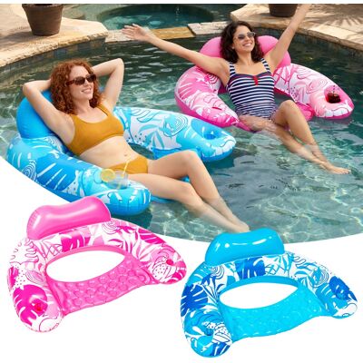 Joyfy - 2 Packs Inflatable Pool Floats Chair, Pool Lounge Chairs with Cup Holders for Adult Summer Water Fun Beach - Blue, Pink Joyfy - 2 Packs Inflatable Pool Floats Chair, Pool Lounge Chairs with Cup Holders for Adult Summer Water Fun Beach - Blue, Pink