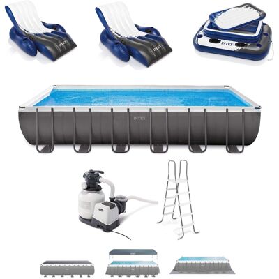 Intex - Ultra XTR Rectangular Pool, Floats (2 Pack) and Cooler - Blue Intex - Ultra XTR Rectangular Pool, Floats (2 Pack) and Cooler - Blue