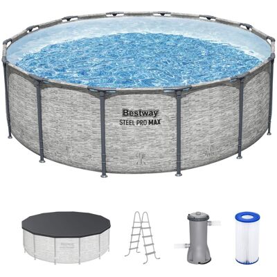 Bestway - Steel Pro MAX 14'x48" Round Above Ground Swimming Pool with Pump & Cover - Gray Bestway - Steel Pro MAX 14'x48" Round Above Ground Swimming Pool with Pump & Cover - Gray