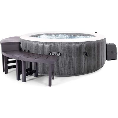 Intex - PureSpa Plus Greywood Inflatable Hot Tub Jet Spa w/ Accessories Benches - Gray Intex - PureSpa Plus Greywood Inflatable Hot Tub Jet Spa w/ Accessories Benches - Gray