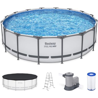 Bestway - Steel Pro MAX 16'x48" Round Above Ground Swimming Pool with Pump & Cover Bestway - Steel Pro MAX 16'x48" Round Above Ground Swimming Pool with Pump & Cover