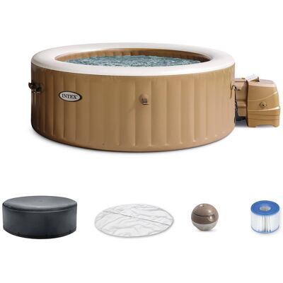 Intex - PureSpa 4 Person Bubble Massage Inflatable Hot Tub Spa Set, Sahara Tan - Brown/White Intex - PureSpa 4 Person Bubble Massage Inflatable Hot Tub Spa Set, Sahara Tan - Brown/White