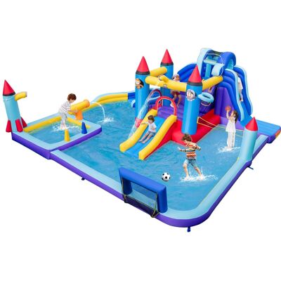 Costway - Rocket Theme Inflatable Water Slide Park with 2 Slides Splash Pool without Blower - Multicolor Costway - Rocket Theme Inflatable Water Slide Park with 2 Slides Splash Pool without Blower - Multicolor
