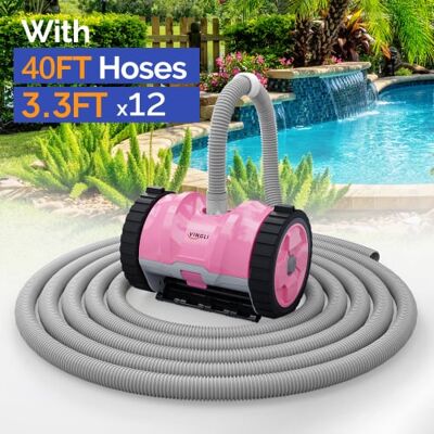 Winado - Automatic Suction-Side Swimming Pool Vacuum Cleaner 11x7in with 39.6FT Tangle-Free Hose for Inground Swimming Pools - Pink & Gray Winado - Automatic Suction-Side Swimming Pool Vacuum Cleaner 11x7in with 39.6FT Tangle-Free Hose for Inground Swimming Pools - Pink & Gray