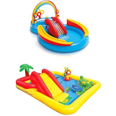 Intex - 9.75ft x 6.33ft x 53in Inflatable Rainbow Play Pool and Ocean Play Pool Intex - 9.75ft x 6.33ft x 53in Inflatable Rainbow Play Pool and Ocean Play Pool
