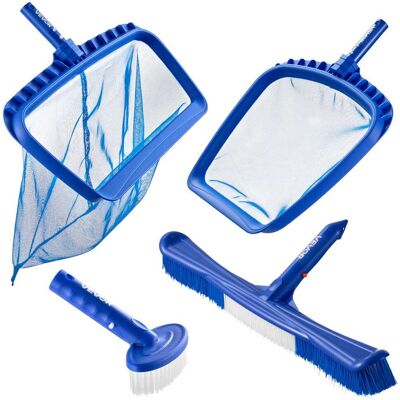 VEVOR - Swimming Pool Cleaning Kit with 2 Interchangeable Brush Heads (20-Inch / 5.5-Inch) and 2 Skimmer Nets, 4-in-1 Tools Set - Blue VEVOR - Swimming Pool Cleaning Kit with 2 Interchangeable Brush Heads (20-Inch / 5.5-Inch) and 2 Skimmer Nets, 4-in-1 Tools Set - Blue