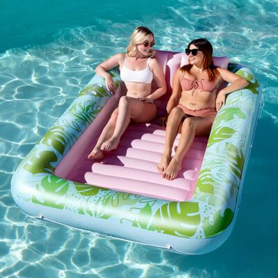 Joyfy - 85" x 57" Inflatable Tanning Pool Suntan Lounge Lounger Float for Adults Extra Large Suntan Tub (Cyan Pink) Joyfy - 85" x 57" Inflatable Tanning Pool Suntan Lounge Lounger Float for Adults Extra Large Suntan Tub (Cyan Pink)