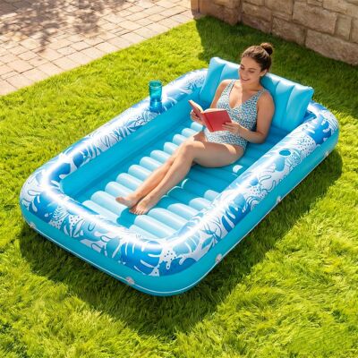Joyfy - 70" Pool Floats Inflatable Pool Tanning Adults Floats Bed Tanning with Pillow Drink Holders Tanning Pool - Blue Joyfy - 70" Pool Floats Inflatable Pool Tanning Adults Floats Bed Tanning with Pillow Drink Holders Tanning Pool - Blue