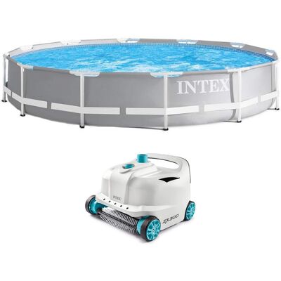 Intex - 12ft x 30in Prism Frame Above Ground Round Swimming Pool & Robot Vacuum Intex - 12ft x 30in Prism Frame Above Ground Round Swimming Pool & Robot Vacuum