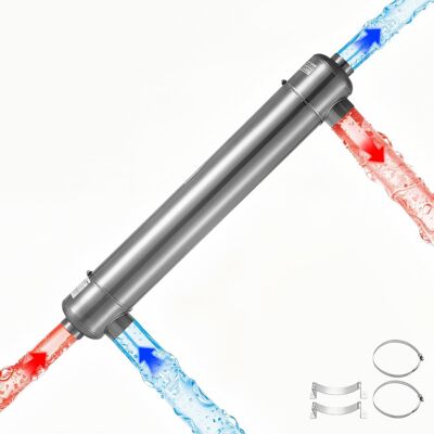 VEVOR - Pool Heat Exchanger, 600K BTU Swimming Pool Heater Exchanger, 316L Stainless Steel Construction, High Efficiency Water - Silver VEVOR - Pool Heat Exchanger, 600K BTU Swimming Pool Heater Exchanger, 316L Stainless Steel Construction, High Efficiency Water - Silver