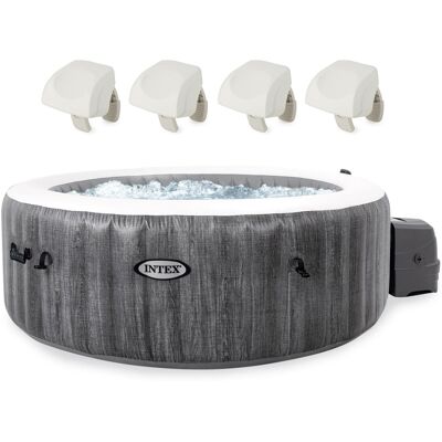 Intex - PureSpa Plus Greywood Inflatable Hot Tub Jet Spa with 4 Headrest Pillows - Gray Intex - PureSpa Plus Greywood Inflatable Hot Tub Jet Spa with 4 Headrest Pillows - Gray