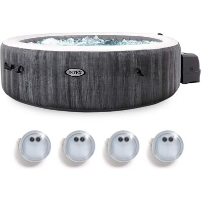 Intex - PureSpa Plus Greywood Inflatable Hot Tub Spa with Multi-Colored LED Lights - Gray Intex - PureSpa Plus Greywood Inflatable Hot Tub Spa with Multi-Colored LED Lights - Gray
