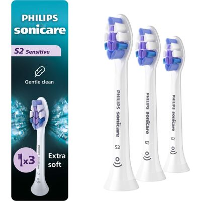 Philips Sonicare - S2 Sensitive - Replacement Toothbrush Heads, 3 Pack, HX6053/77 - White Philips Sonicare - S2 Sensitive - Replacement Toothbrush Heads, 3 Pack, HX6053/77 - White