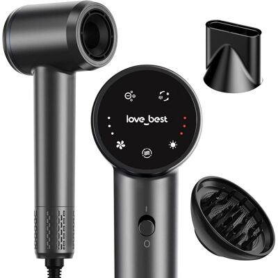 Love Best - Hair Dryer with Touchscreen, Quiet Lightweight High-Speed Dryer with Magnetic Nozzle and Diffuser - Gray Love Best - Hair Dryer with Touchscreen, Quiet Lightweight High-Speed Dryer with Magnetic Nozzle and Diffuser - Gray