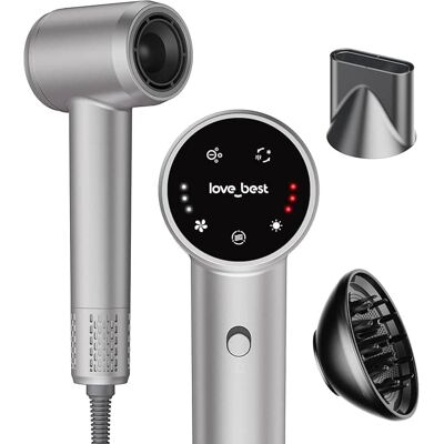 Love Best - Hair Dryer with Touchscreen, Quiet Lightweight Dryer with Magnetic Nozzle and Diffuser, Soft-Touch Matte Finish - Silver Gray Love Best - Hair Dryer with Touchscreen, Quiet Lightweight Dryer with Magnetic Nozzle and Diffuser, Soft-Touch Matte Finish - Silver Gray