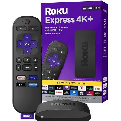 Express 4K+ Streaming Player HD/4K/HDR with Roku Voice Remote with TV Controls, includes Premium HDMI Cable - Black Express 4K+ Streaming Player HD/4K/HDR with Roku Voice Remote with TV Controls, includes Premium HDMI Cable - Black
