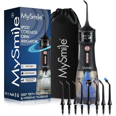 MySmile - LP221 Cordless UVC Sterilizable Water Flosser - 335ML Tank - 4 Modes - 8 Jet Tips - Travel Bag - Black MySmile - LP221 Cordless UVC Sterilizable Water Flosser - 335ML Tank - 4 Modes - 8 Jet Tips - Travel Bag - Black