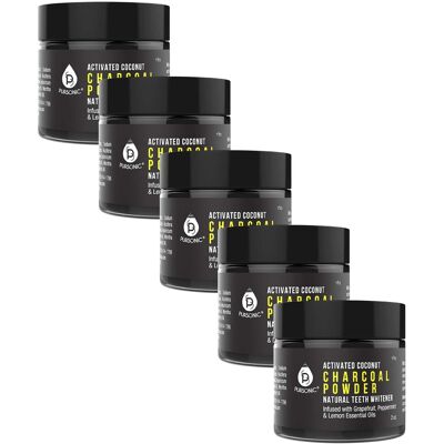Pursonic - Teeth Whitening Charcoal Powder Natural 5-Pack - Infused With Grapefruit, Peppermint & Lemon Essential Oils - Black Pursonic - Teeth Whitening Charcoal Powder Natural 5-Pack - Infused With Grapefruit, Peppermint & Lemon Essential Oils - Black