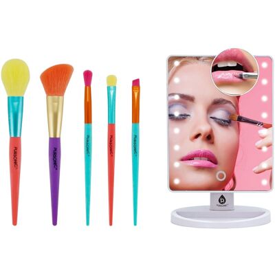Pursonic - Makeup Essentials Duo – LED Countertop Mirror + 5-Piece Brush Set Pursonic - Makeup Essentials Duo – LED Countertop Mirror + 5-Piece Brush Set