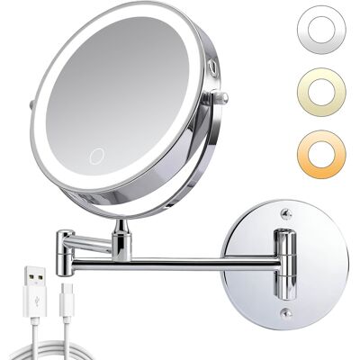 Bestier - 8in Wall Mounted Makeup Mirror 10X/1X Magnifying Mirror w/ Lights Double-Sided and 360° Rotation Extension - Silver Bestier - 8in Wall Mounted Makeup Mirror 10X/1X Magnifying Mirror w/ Lights Double-Sided and 360° Rotation Extension - Silver