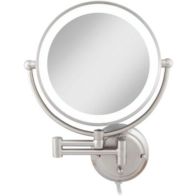 Zadro - Fluorescent Lighted Wall Mounted Glamour Makeup Mirror with 5X/1X Magnifications and Extendable Arm - Corded - Satin Nickel Zadro - Fluorescent Lighted Wall Mounted Glamour Makeup Mirror with 5X/1X Magnifications and Extendable Arm - Corded - Satin Nickel