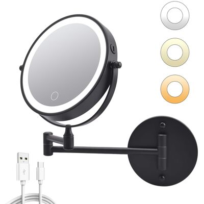 Bestier - 8in Wall Mounted Makeup Mirror 10X/1X Magnifying Mirror w/ Lights Double-Sided and 360° Rotation Extension - Black Bestier - 8in Wall Mounted Makeup Mirror 10X/1X Magnifying Mirror w/ Lights Double-Sided and 360° Rotation Extension - Black
