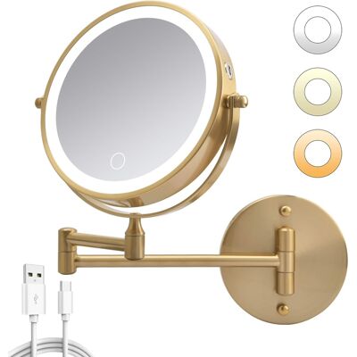 Bestier - 8in Wall Mounted Makeup Mirror 10X/1X Magnifying Mirror w/ Lights Double-Sided and 360° Rotation Extension - Gold Bestier - 8in Wall Mounted Makeup Mirror 10X/1X Magnifying Mirror w/ Lights Double-Sided and 360° Rotation Extension - Gold