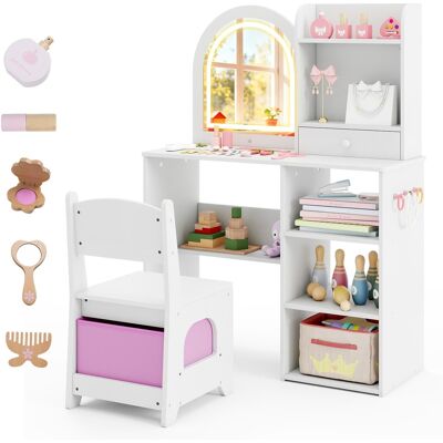 Gymax - Kids Vanity Set Princess Girls Makeup Vanity Desk w/ 3-Color LED Lighted Mirror - White Gymax - Kids Vanity Set Princess Girls Makeup Vanity Desk w/ 3-Color LED Lighted Mirror - White