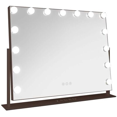 Zadro - Hollywood Makeup Mirror - 25" x 20" - 15 LED Light Bulbs with Dimmable Brightness - Chocolate Zadro - Hollywood Makeup Mirror - 25" x 20" - 15 LED Light Bulbs with Dimmable Brightness - Chocolate