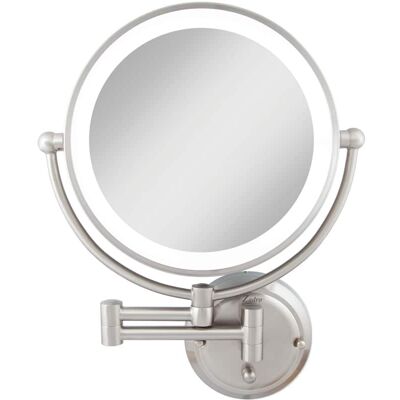Zadro - Fluorescent Lighted Wall Mounted Glamour Makeup Mirror with 5X/1X Magnifications and Extendable Arm - Hardwired - Satin Nickel Zadro - Fluorescent Lighted Wall Mounted Glamour Makeup Mirror with 5X/1X Magnifications and Extendable Arm - Hardwired - Satin Nickel