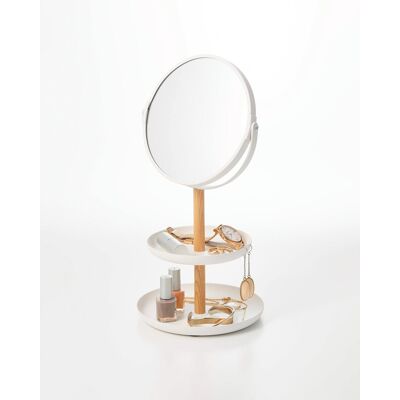 Yamazaki Home - Two-Tier Jewelry Tray With Mirror - Steel + Wood - White Yamazaki Home - Two-Tier Jewelry Tray With Mirror - Steel + Wood - White