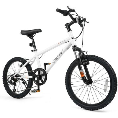 Costway - 20 Inch Kids Mountain Bike for Boys Girls Aged 8+ Years Old with Suspension Fork - White Costway - 20 Inch Kids Mountain Bike for Boys Girls Aged 8+ Years Old with Suspension Fork - White